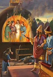 Nabucodonosor se espantó: "Veo cuatro hombres sueltos, que se pasean en medio del fuego sin sufrir ningún daño; y el aspecto del cuarto es semejante a un hijo de los dioses."