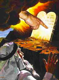 Los Diez Mandamientos escritos en dos tablas de piedra por el dedo de Dios.