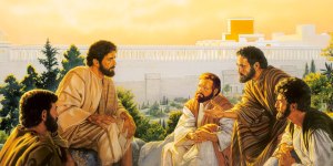 Jesús con sus discípulos en el Monte de las Olivas.